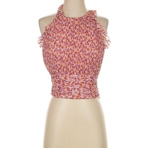 AMUR Floral Ruffle Crop Top in Pink